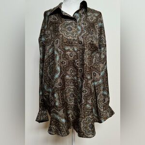NEW La Prestic Ouiston Print Silk Blouse XXL